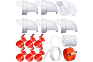YANZI No Waste Chicken Feeder and Waterer Set,with Rat Stopper Caps,6 Ports 6 Chicken Water Cups and Hole Saw,DIY Poultry Feeder Port Gravity Automatic Fed Kit for Buckets,Barrels,Bins,Troughs