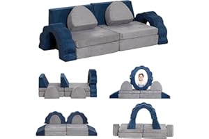 Annualring Modular Kids Play Couch 10 Pcs,Toddler Play Foam Sofa Fold Out Play Set with Flower Shape Climbing Blocks Bedroom and Playroom Furniture,Convertible Sofa for Creative Boy Girl