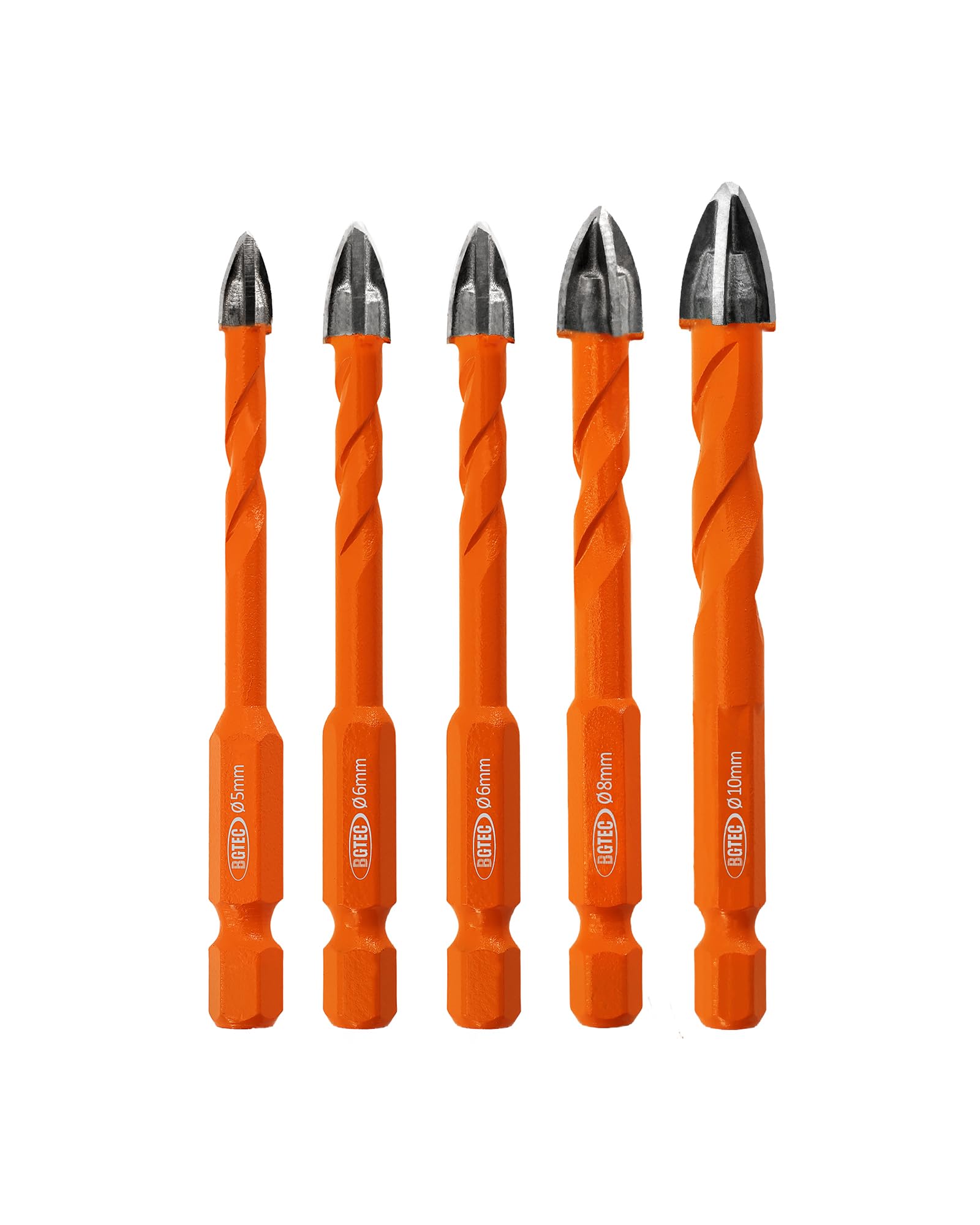 BGTEC Masonry Drill Bits Set - 5/6/6/8/10mm Tungsten Carbide Tip Tile Drill Bit Set for Ceramic Tile, Brick Wall, Concrete, Wall Mirror, Glass, Plastic and Wood Hex Shank. — image 1