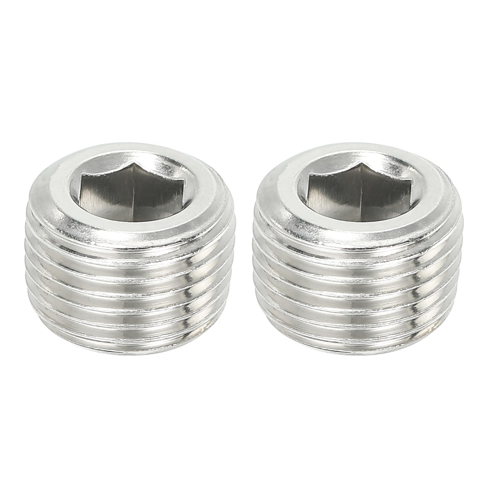 PATIKIL 1/2NPT Male Pipe Plug Internal Hex Thread Socket, 2 Pcs Solid Stainless Steel Pipe Plug Fitting Set Hex Counter Sunk Pipe Plug for Pipe Air Tanks, Silver