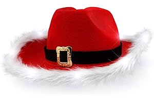 FLASHINGBLINKYLIGHTS Light Up LED Red and White Santa Claus Christmas Cowboy Hat