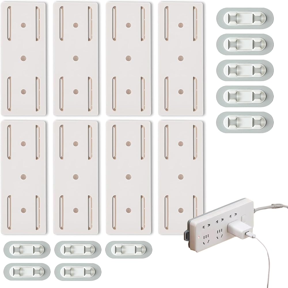 DALAETUS 28pc White Self Adhesive Power Strip Holder Cable Clips No Drill