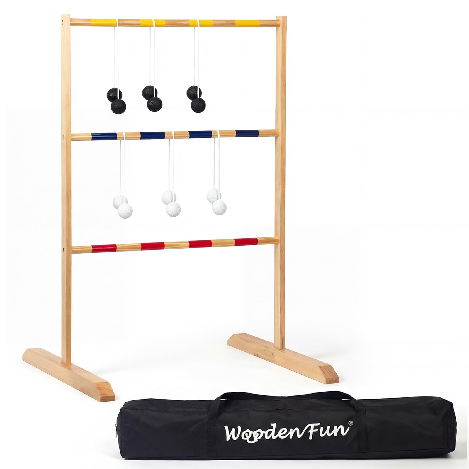 WOODENFUN Ladder Golf Toss Game Outdoor Wooden Board Game with 9 Balls & Bag Outdoor Indoor and Throwing Game for Adults and Children from 3 years 90x62x58cm