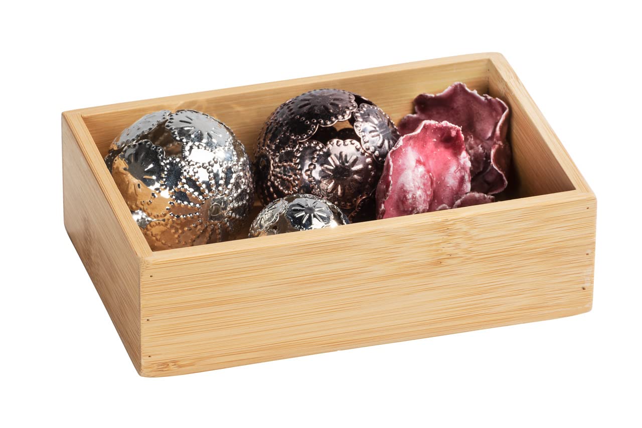 WENKO Terra Bamboo Organiser Box with 3 Compartments - Storage Box, Bathroom Basket, Bamboo, brown, Bambus mit Schublage