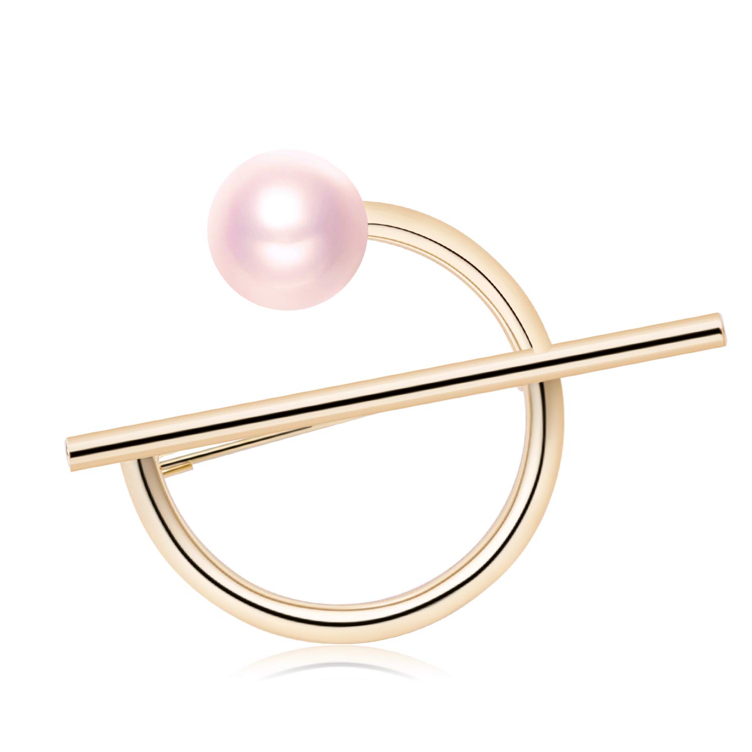 Minimalist Pearl Brooch for Women, Elegant Gold-Tone Geometric Circle and Bar Pin, Modern Scarf Clip and Lapel Pin for Sweaters, Dresses & Blazers - Jewelry Gift for Christmas Birthday
