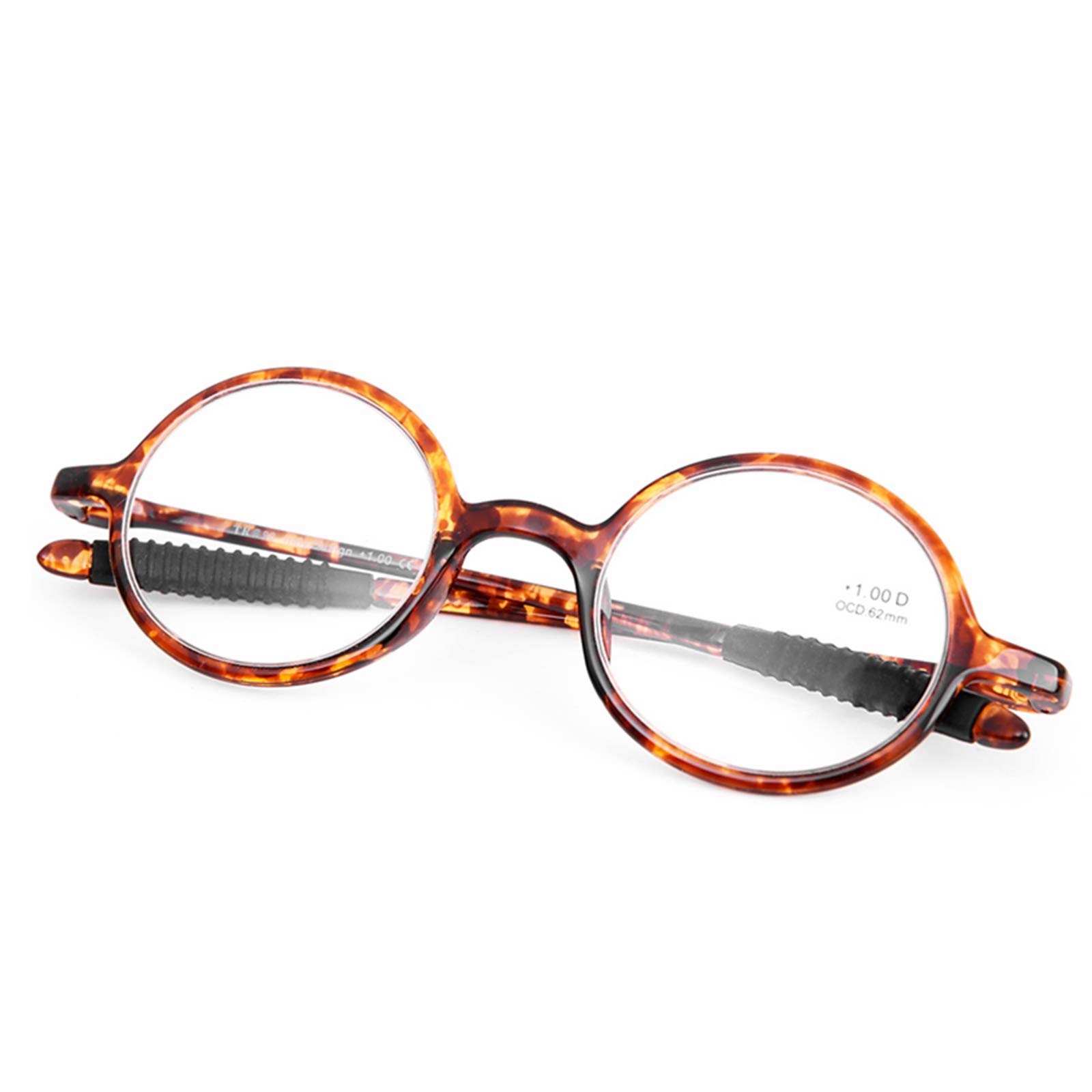 DOOViC Round Reading Glasses +1.25 Tortoise Clear Lens for Men Women with Flexible TR90 Frame Super-lite and Bendable Temple Italy Design Lightweight Readers Glasses