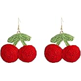 Raffia Cherry Earrings for Women Red Raffia Earring Cherry Dangle Earrings Lightweight Handmade Fruit Earring Gifts