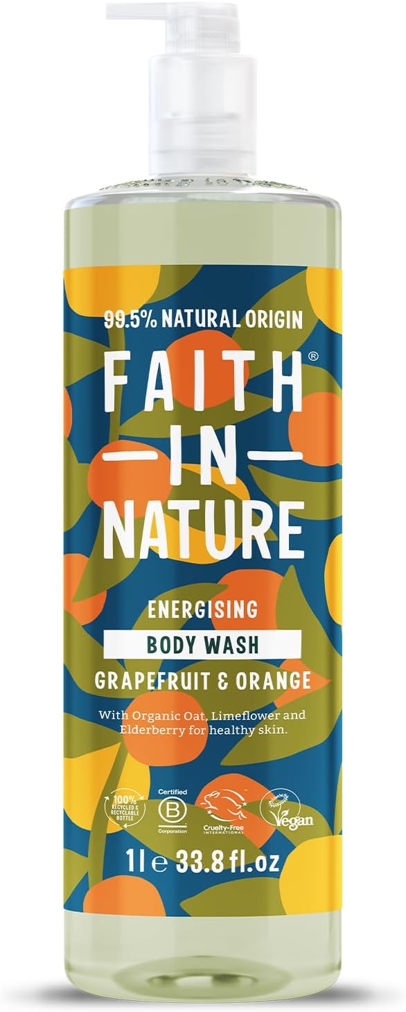Faith In Nature Grapefruit & Orange Body Wash 1L Vegan No SLS Parabens
