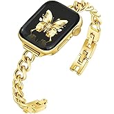 Slim Gold Chain Watch Bands Women Elegant Compatible with Apple Watch Band 38mm 40mm 41mm 42mm (S10/11) Adjustable Metal Strap Link Bracelet for iWatch Series 11/10/9/8/7/6/5/4/3/2/1/SE(No Case)