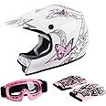TCT-MOTORPARTS DOT Youth Kids Four Wheeler Girls Riding Helmets Motocross ATV Helmets Offroad Street Dirt Bike Go-Kart BMX MX Full Face Helmet Pink Butterfly Medium Size
