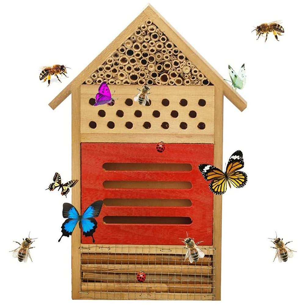 ANCLLO Insect House Natural Wooden Bee Hotel Butterfly Habitat for Gardens Ladybugs Butterfly Leaf Cutter and Many Other Beneficial Insects