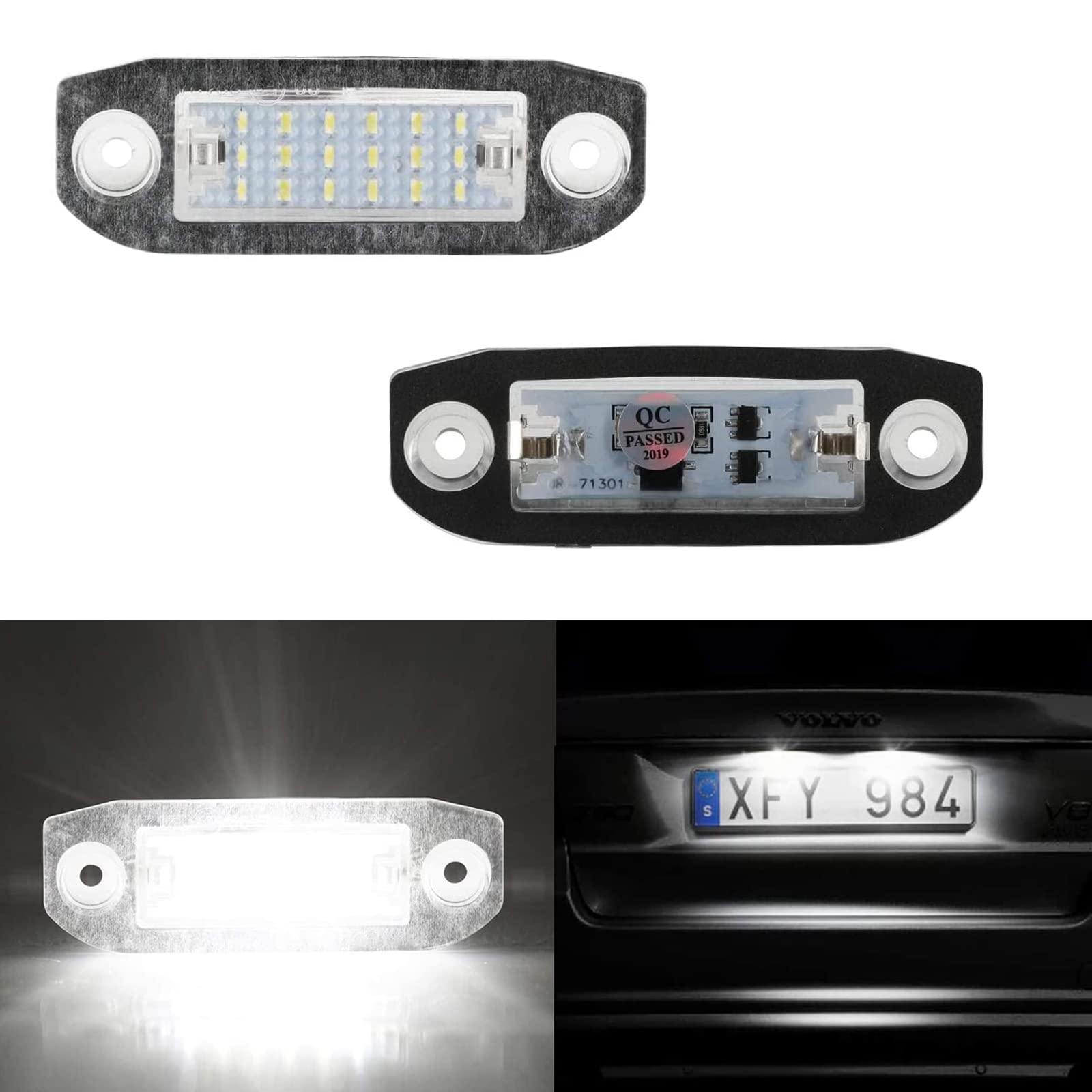 OZ-LAMPE Number Plate Lights for Volvo S80 V70 XC60 XC70 XC90 V50 S40 C30 Before Facelift, Car License Number Light, 18 SMD Automotive Plate Lamps Bulbs Assemblies Kit Canbus Error Free, 2 Pcs