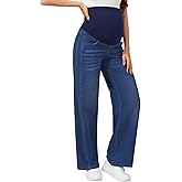POSHGLAM Women's Maternity Jeans Wide Flare Leg Stretchy Comfy 31'' Pregnancy Denim Pants
