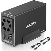 MAIWO Dual Bay Hard Drive RAID Enclosure with Cooling Fan for 2.5/3.5 inch SATA SSD/HDD, 10Gbps USB C 3.1 HDD Enclosure, 48TB Capacity, RAID 0/1/JBOD/PM, Aluminum Case