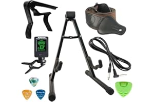 SUNYIN Guitar Stand Accesssories Kit Electric Acoustic A-Frame Guitar Stand 10-Feet Guitar Cord Guitar Capo Guitar Starp Guitar Tuner 3 Guitar Picks Begineer Guitar Accessories
