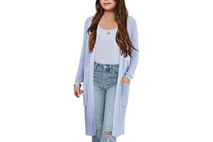 Amarmia Girl's Open Front Cardigan Long Sleeve Knit Sweaters Lightweight Summer Solid Loose Outerwear Coats with Pockets
