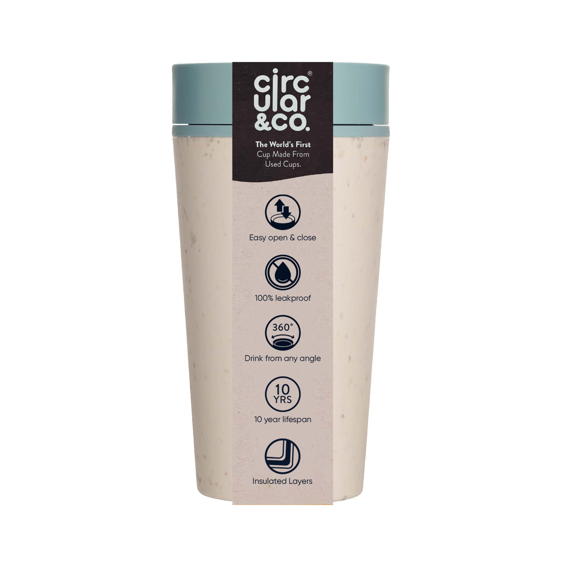 Circular and Co Mark I Model (PRE 2024) Reusable Coffee Cup 12oz/340ml - The World's First Travel Mug Made from Recycled Coffee Cups, 100% Leak-Proof (Cream & Faraway Blue)