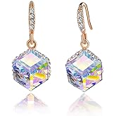 Austrian Crystal Cube Drop Dangle Earrings for Women 14K Gold Plated Hypoallergenic Jewelry