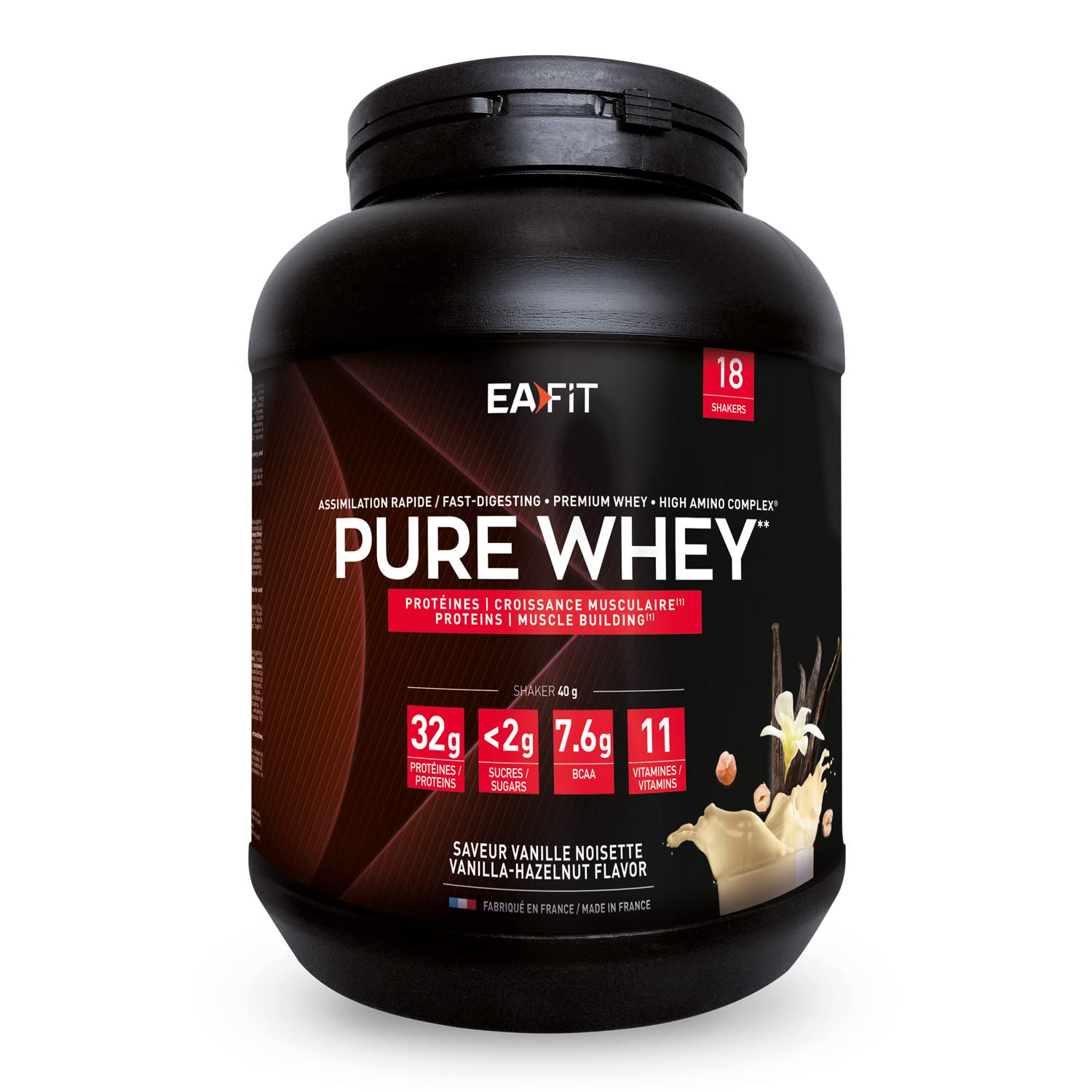 Eafit Pure Whey - Vanilla and Hazelnut - Muscle Growth, 900 g