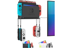 NARGOS Wall Mount for Nintendo Switch and Switch OLED with 28 Game Card Holders and 4 Joy Con Hooks, Organize Switch Console Behind TV, Ideal Gift for Gamer, Black
