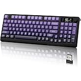 LexonElec M96 Wireless Keyboard, Low Profile Quiet Typing Membrane Gaming Keyboard with Smart Display & Knob, RGB Backlit, USB C Rechargeable, 94 Keys PBT Keycap for Windows PC,Mac,Linux-Grape Purple