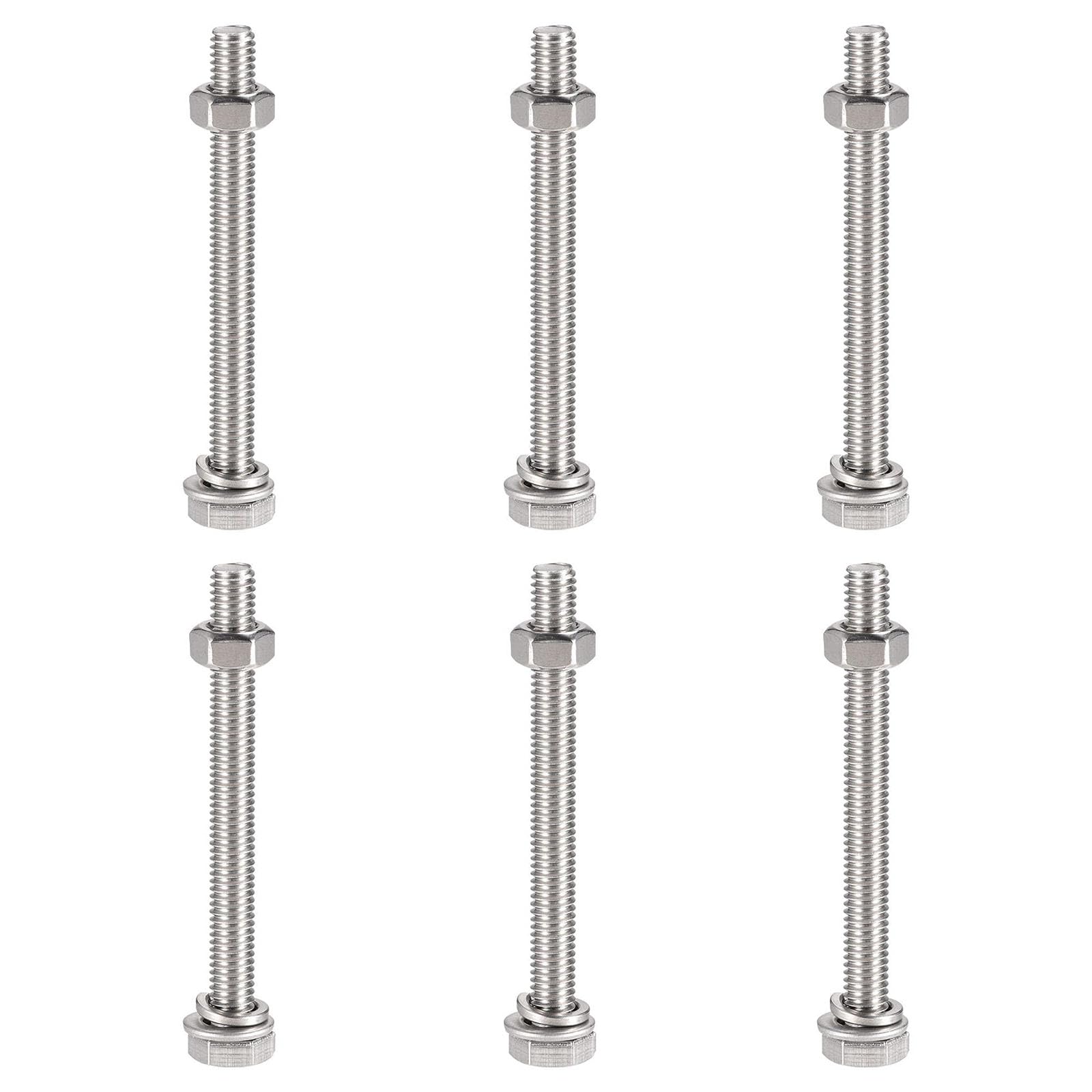 TOP-VIGOR 6Pcs M6 x 65mm Hex Head Screws Bolts, Nuts, Flat & Lock Washers Kits, 304 Stainless Steel Fully Thread Hexagon Bolts for DIY Bike Motorcycles Repair