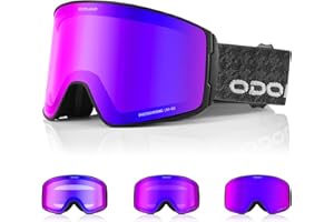 Odoland Photochromic Ski Goggles for Men Women Adult, Snow Snowboard Goggles with Pattern Strap for All Day Skiing Sports