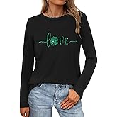 CQF St Patricks Day Shirt Women Lucky Irish Shamrock Clover Long Sleeve Happy St Patrick’s Day Print Tshirts