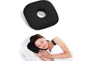 Babyezz Ear Piercing Pillow for Side Sleepers - Ear Hole Pillows for Ear Pain Inflammation, CNH & Pain Relief, O-Shaped Orthopedic Pillow for Pressure Sores, Soft Cotton (Black)