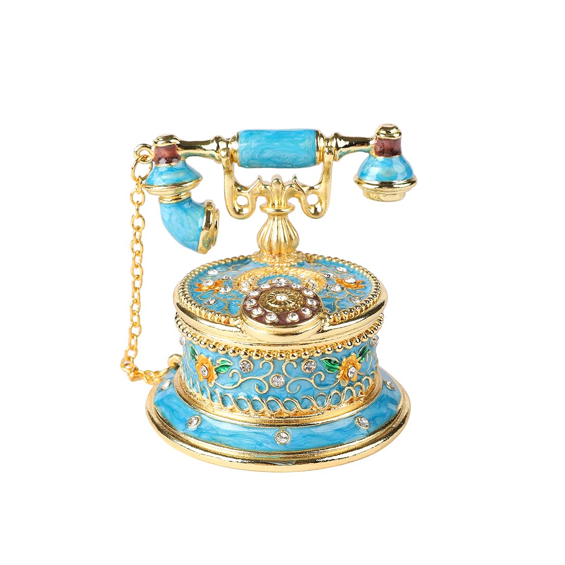 QIFU Vintage Skyblue Telephone Enamel Trinket Box Hinged, Unique Gift for Family