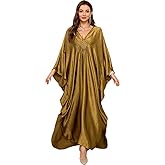 RanRui Caftans for Women Solid Color Chiffon Plus Size Kaftan Dresses Beach Cover Up V Neck Batwing Sleeve Caftans Loungewear
