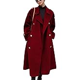 chouyatou Women's Winter Double Breasted Midi Long Wool Pea Coat Notch Lapel Winter Trench Coat