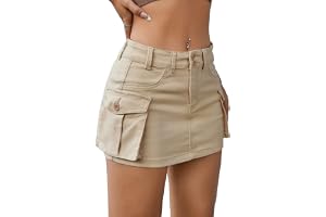 WDIRARA Women's Low Waist Button Bodycon Mini Cargo Denim Skirt with Pocket