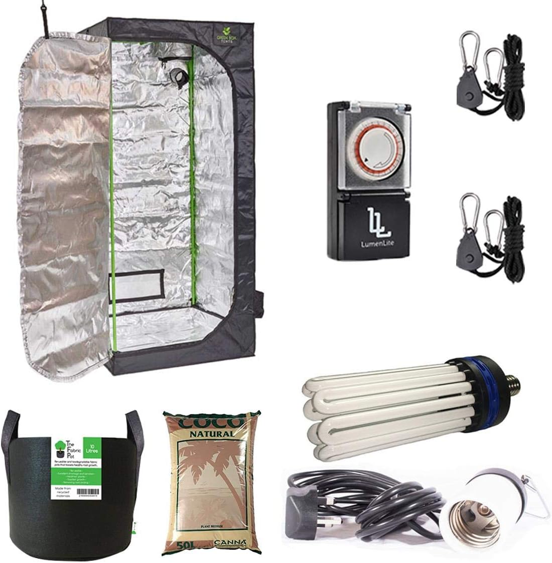 Small Complete CFL Grow Tent Kit 60x60x140 Green Box Grow Tent 125w