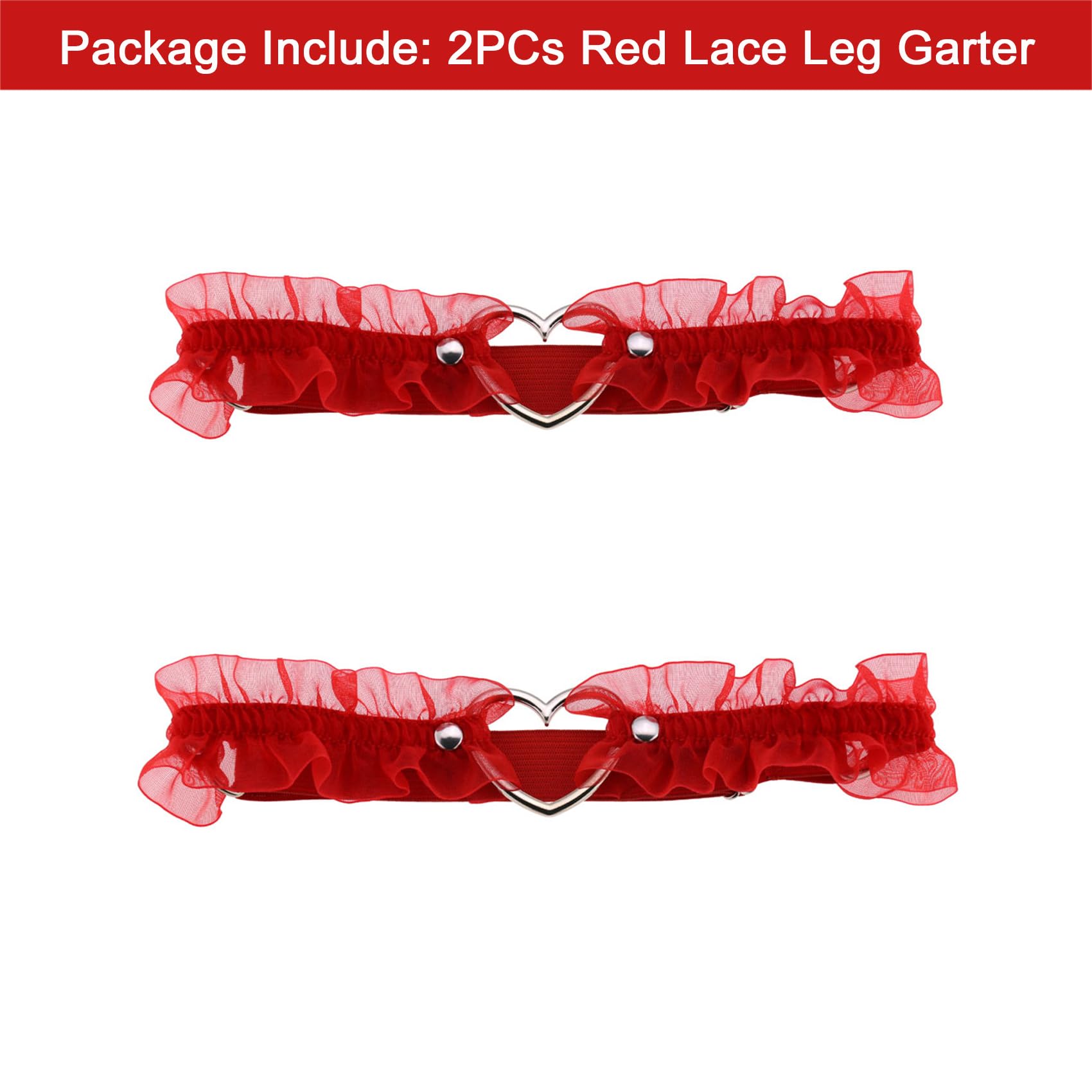 2PCs Adjustable Heart Lace Thigh Garter, Elastic Leg Garters Belt for Women Parties, Black/Red/Pink/White