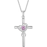 Rocayi Cross Necklace for Women 925 Sterling Silver Heart Infinity Necklace Birthstone Pendant Religion Jewelry Gifts for Women Wife Mother Her
