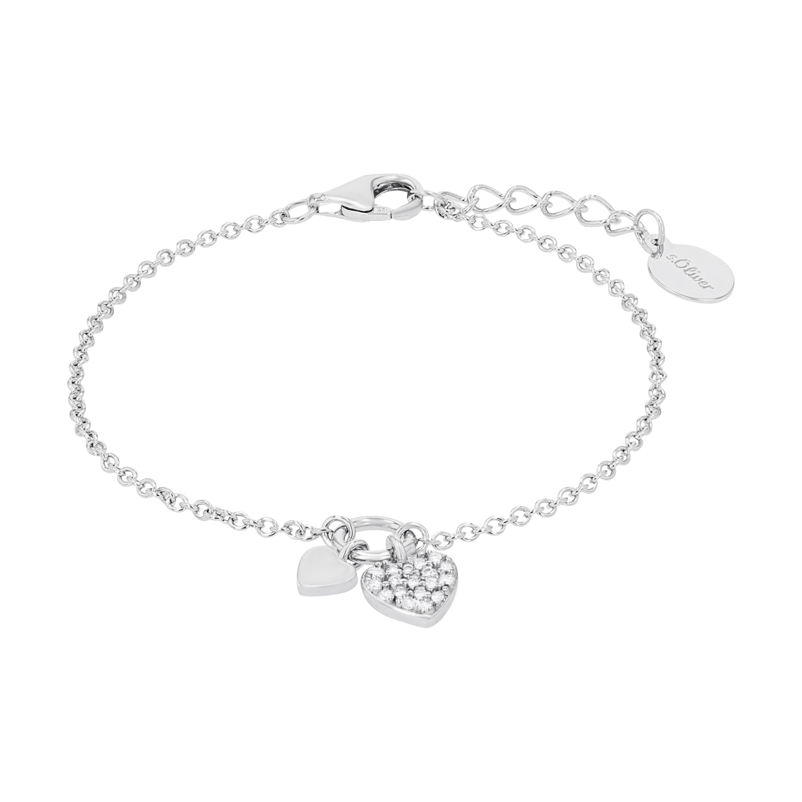 s.Oliver Bracelet Arm jewelry, with Zirconia synth., 14+2 cm, Silver, Heart, Comes in jewelry gift box, 2022701