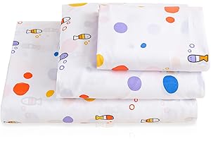 LONAVA Full Size Printed Kids Sheet Set - 4 Piece Wrinkle-Free Luxurious Soft Microfiber Sheet, Oeko-TEX Certified, Deep Pocket, Breathable & Elastic, Dotty Fish