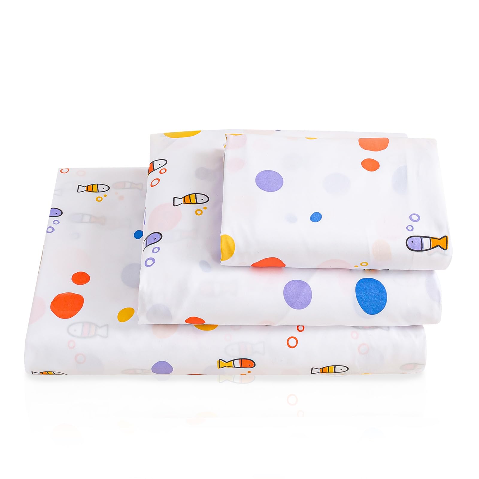 LONAVA Twin Sheet Set Kids - Dotty Fish 3 Pieces Soft Cute Microfiber Bed Sheet for Boy Girls Teens, Oeko Texted Breathable Cooling Fabric & Deep Pocket Full Elastic Sheets