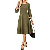 GRACE KARIN Work Dresses for Women 2025 3/4 Sleeve Fit and Flare Business Midi Dress Classy Office Dresses with Pockets