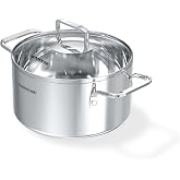 SUNHOUSE 3.5 QT Fully Clad Tri-ply Stainless Steel Stock Pot with Glass Lid | Small Everyday Soup &amp; Pasta Pot - Rice, Blanching, Broth - Even-Heating Tri-Ply Base, Induction Compatible, Dishwasher Safe