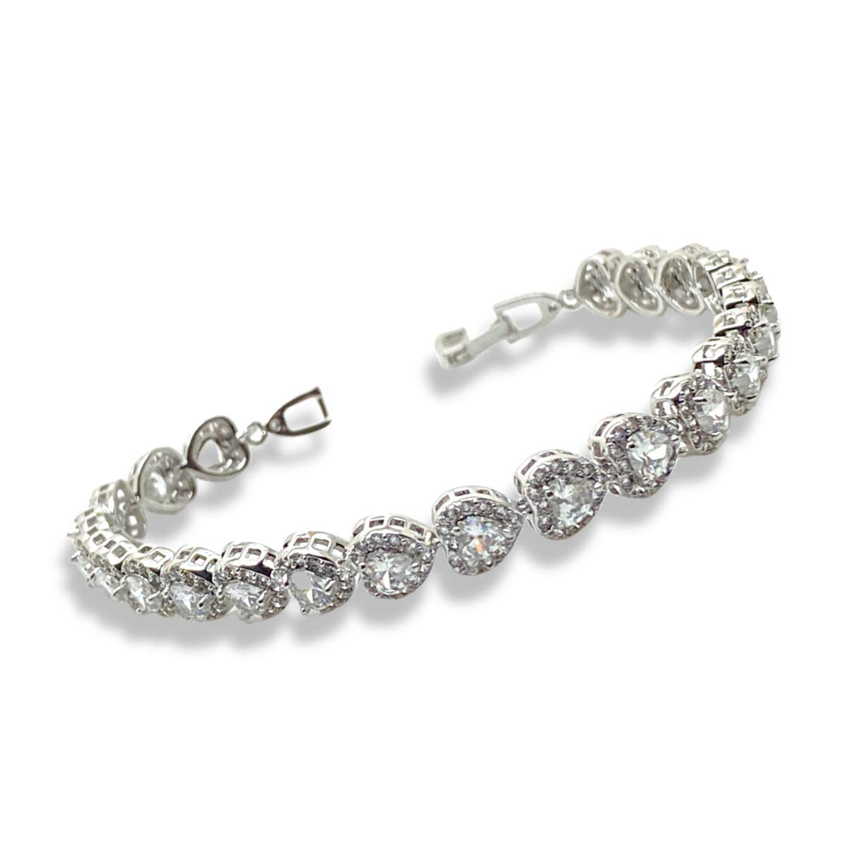 White gold finish heart cut created diamond bracelet for Mum Wife Sister Girlfriend-Come with Gift Box