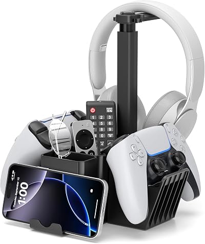 KDD Dual Controller Headphone Stand Desk Storage Organizer Box Phone Holder