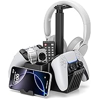 KDD Dual Controller Holder with Headphone Stand - Multi-Functional Desk Storage Box with Phone Holder - Universal Controller 