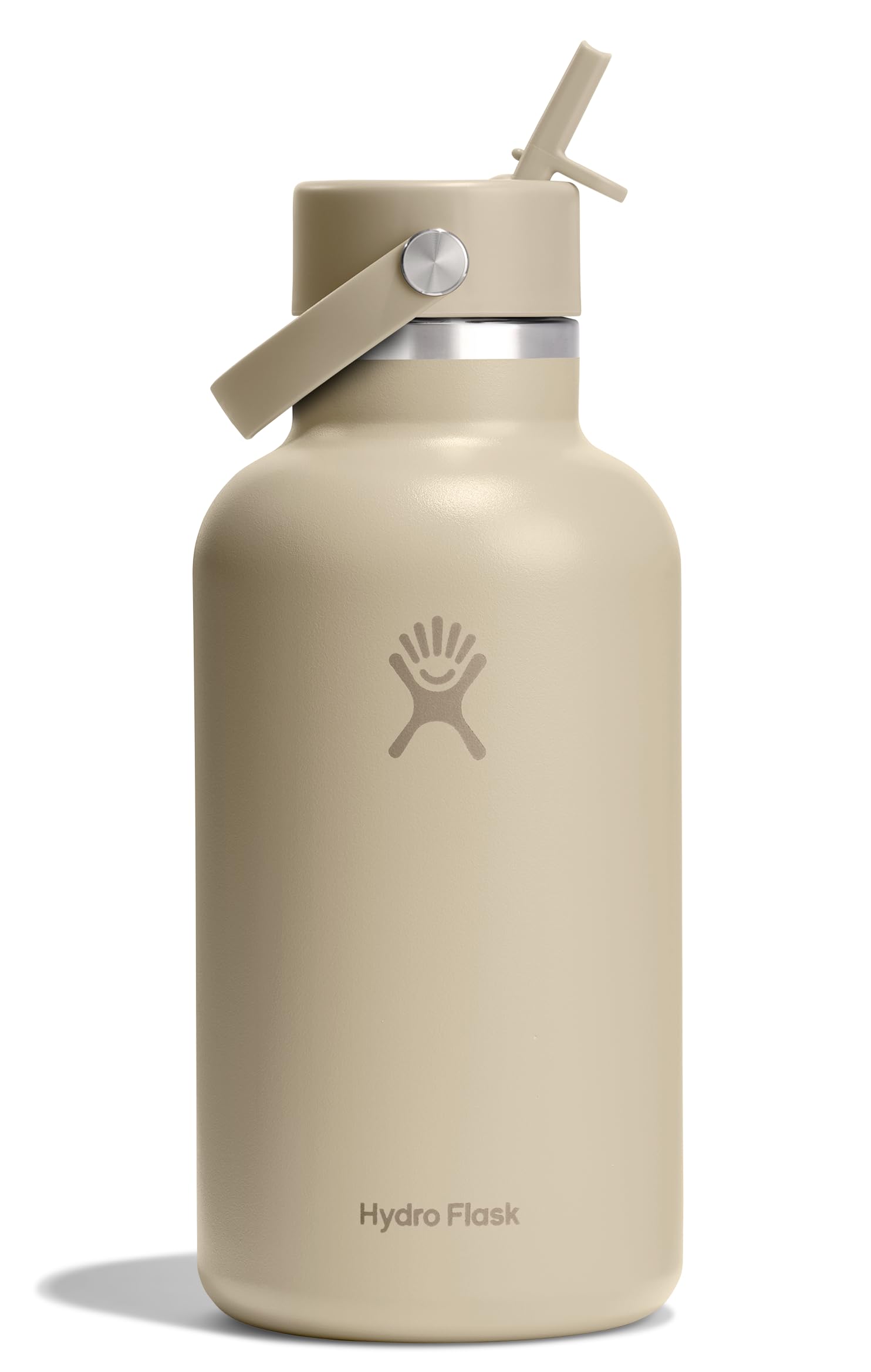 Hydro Flask Water Bottle - Insulated Stainless Steel - Wide Mouth Flex Straw Lid, Non Spill, Leakproof and Refillable in 64 Oz Tonal Oat Image