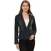 Allegra K Women's Notched Lapel One Button Long Sleeve Washed Business Denim Blazer
