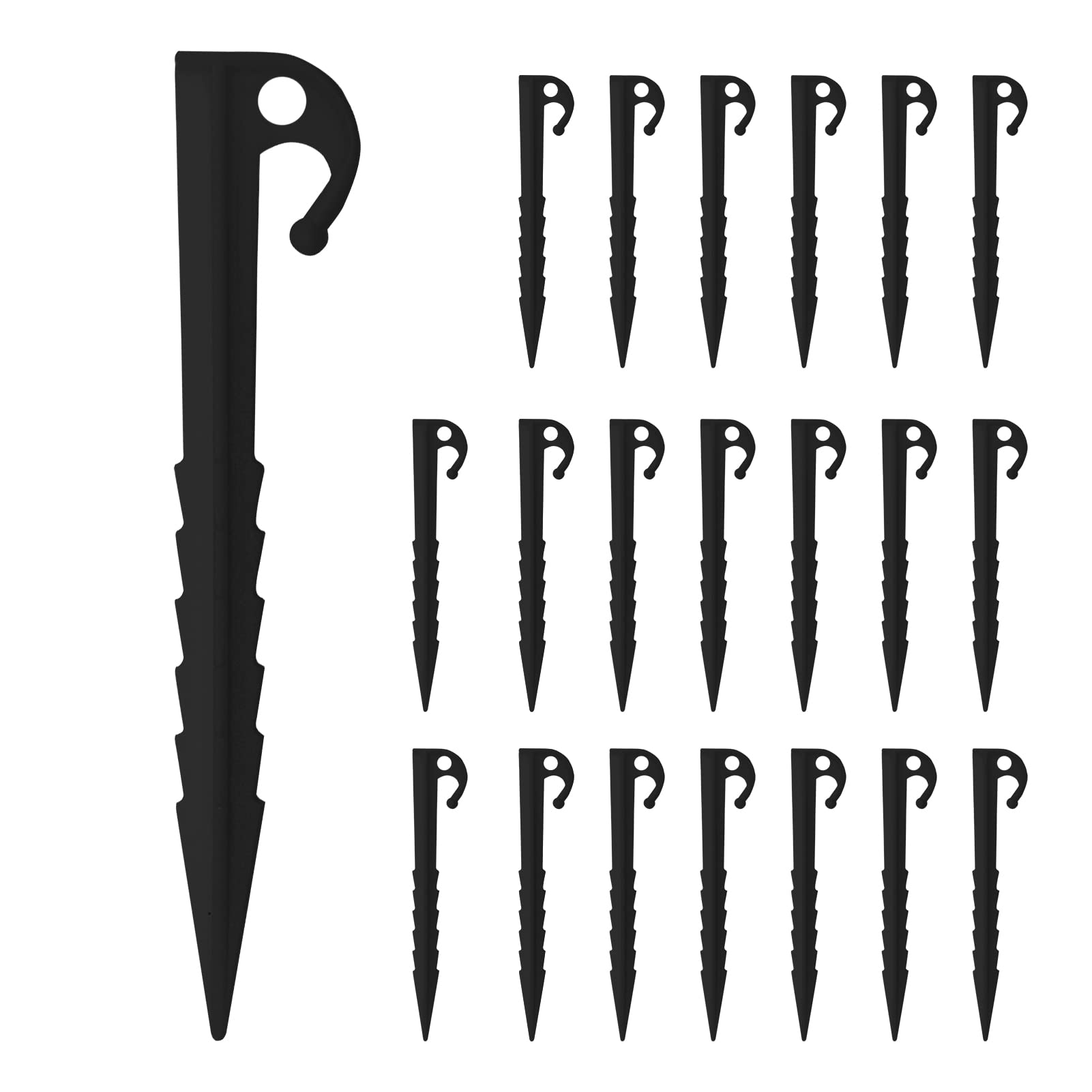 SZCXDKJ 20 Pcs Plastic Tent Pegs, Heavy Duty Plastic Camping Pegs for Fixing Tent Tarps Garden Mat-Black