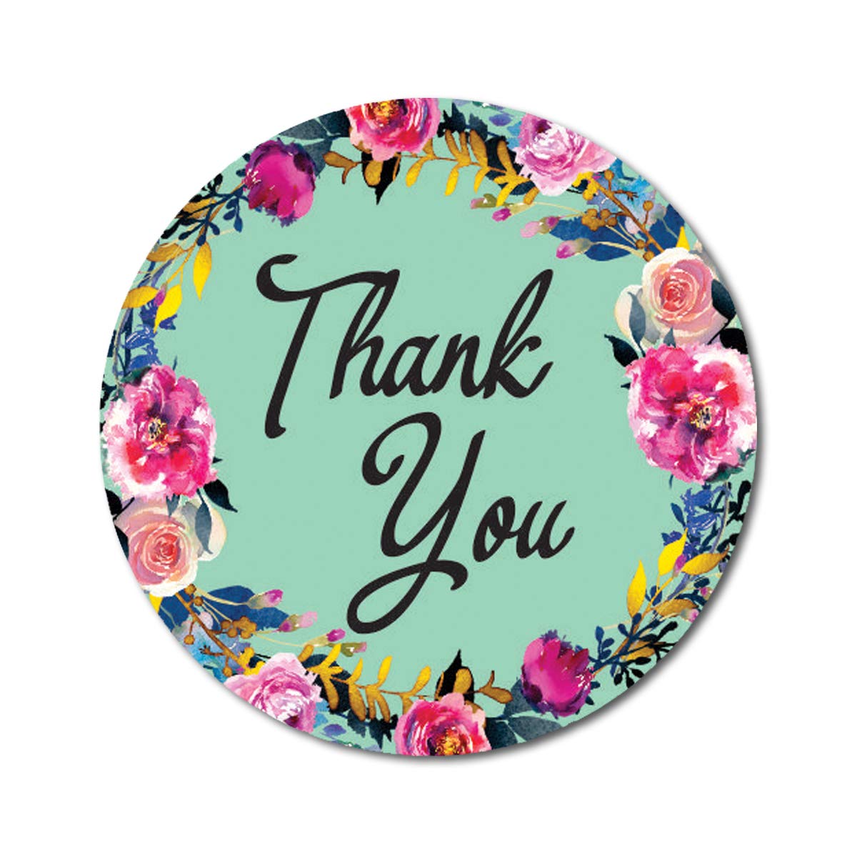 Darling Souvenir Round 45 Pcs Floral & Vines Border Sea Green Thank You Stickers Envelope Seal-1.6 Inches