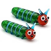 ZHU IN SY Hand Blown Glass Caterpillar Figurines, Blown Glass Art Animal Figurine for Collectible, Home Office Desk Tabletop Decorations, Set of 2