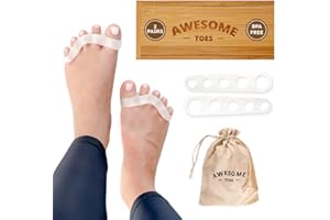 YOGA TRAPEZE Awesome Toes Spacers & Separators, Fast Pain Relief from Hammertoe & Bunions, Two Pairs in Stylish Wooden Box, Latex-Free Rubber Toe Stretchers Used for Walking, Running & Yoga Practice
